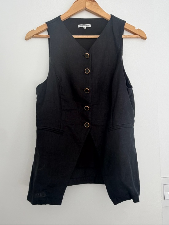 Reformation Jackets & Blazers - Reformation Aspen linen  Black  Tailored Sleeveless Vest with Gold Buttons